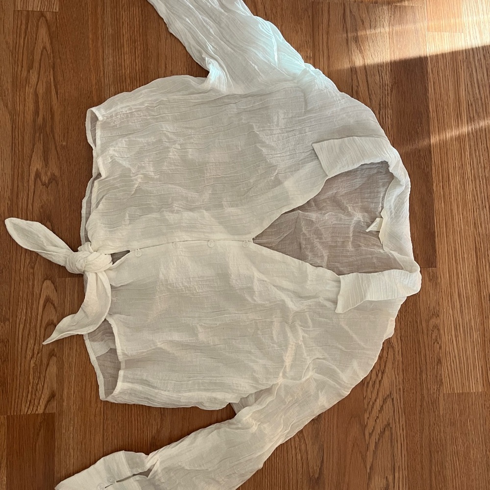 White Sheer Tie-Front Blouse